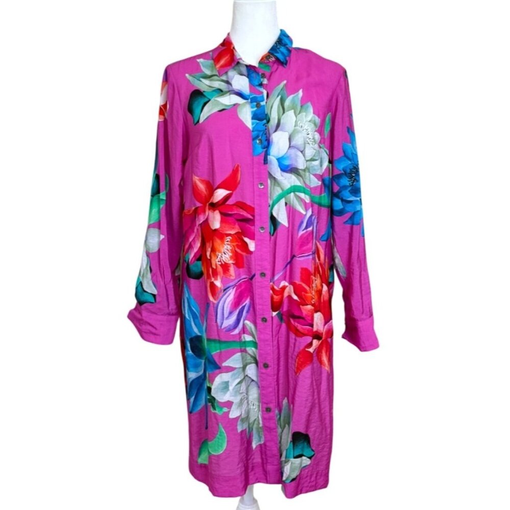 Maeve Anthropolgie Tunic Button-Down Floral Shirt Pink Womens Size S - Picture 2 of 10